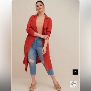 Torrid Plus Size Orange 100% cotton LightWeight Pucker Gauze Trench Coat